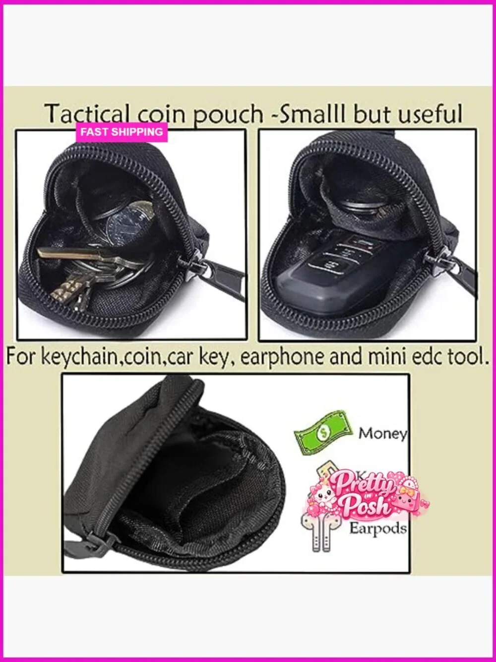 2 Pack Tactical Coin Purse Nylon Mini Tool Organizer Keychain Pouch
